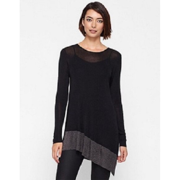 New w/Tags - Eileen Fisher Rayon Nylon Crinkle Asymmetric Tunic, Black, Lrg - Picture 6 of 14